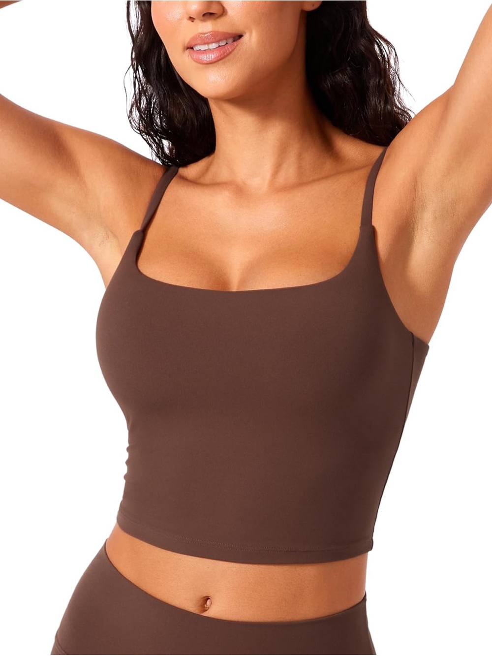 CRZ YOGA Coffee Brown Adjustable-Strap Seamless Cami Padded